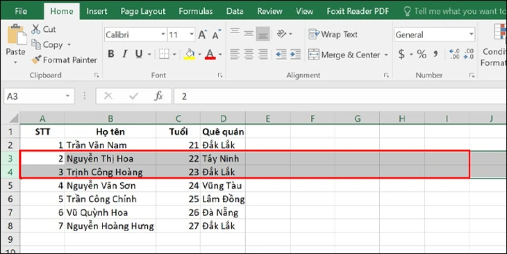 Cách thêm dòng trong Excel qua Ribbon