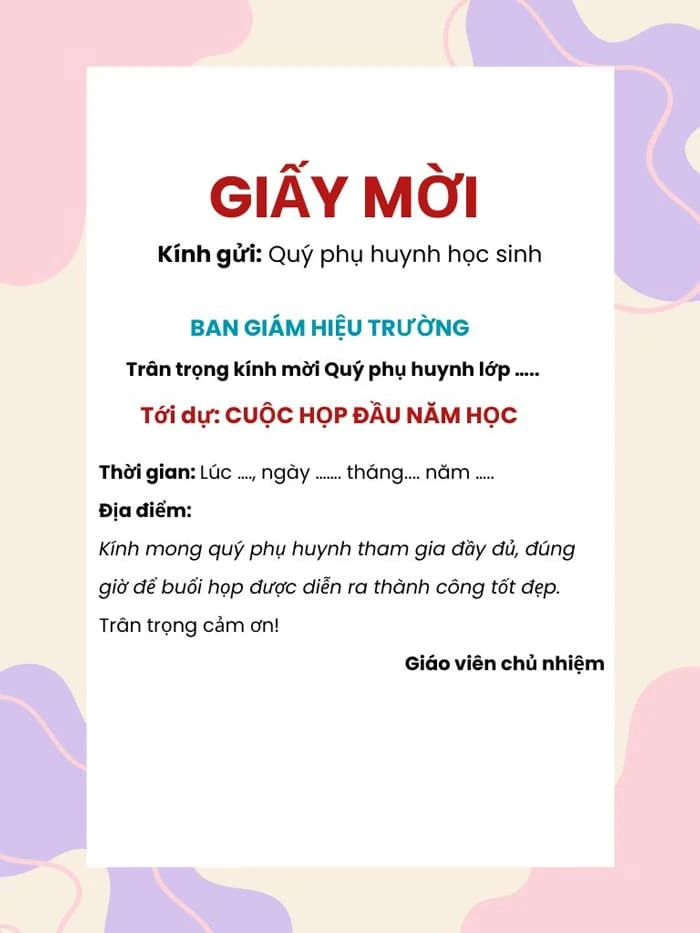 30+ Mẫu giấy mời họp phụ huynh 2025 đẹp nhất (Word, Powerpoint)