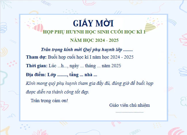 30+ Mẫu giấy mời họp phụ huynh 2025 đẹp nhất (Word, Powerpoint)